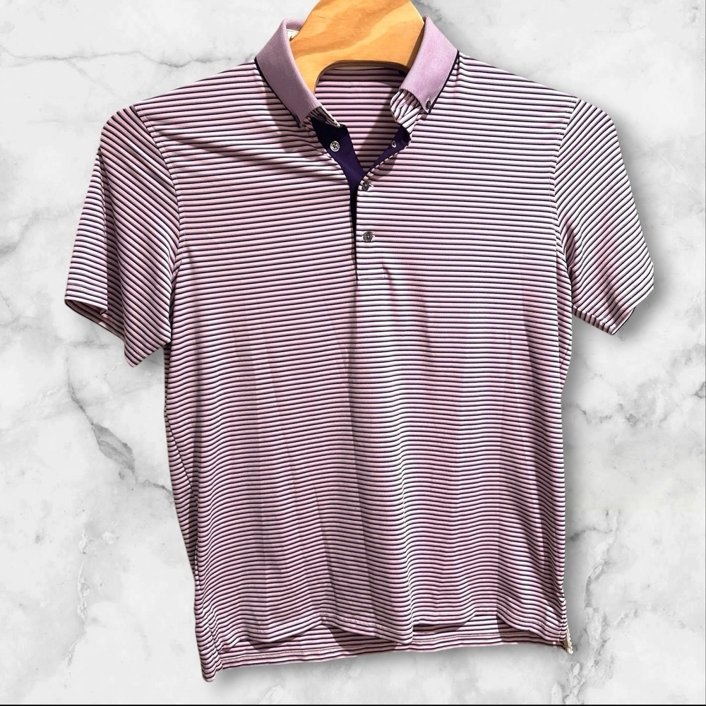 Greyson Polo Shirt Men's XL Purple Stripe Golf Performance Stretch Logo
